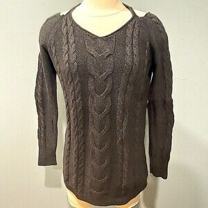 Free Press Grey Cable Knit Cut Out Cold Shoulder Long Sleeve Sweater Size XS